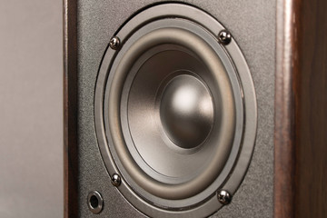 Audio speakers. Musical equipment. Close up. Selective focus