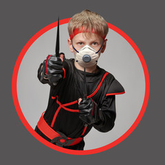 Avatar of young ninja with throwing knives icon in circle