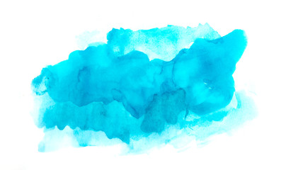 Wall Mural - watercolor brush texture background. blue color paint stain splash water pattern on white paper