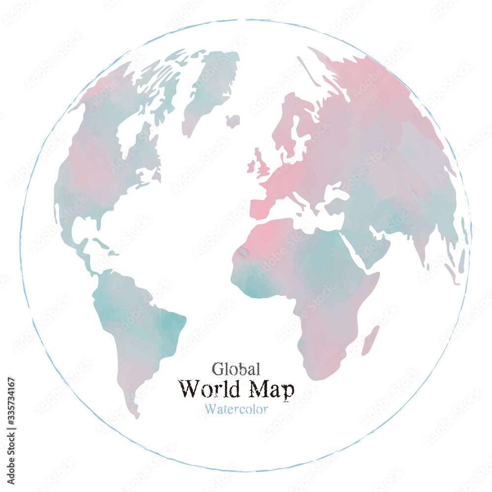 水彩風のおしゃれな世界地図 地球 Wall Mural Wallpaper Murals Michikodesign