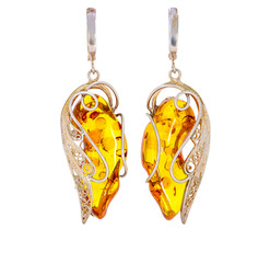 Wall Mural - Amber jewelry earrings. Baltic amber. Isolated image.