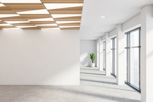 Empty White Office Hall With Mock Up Wall