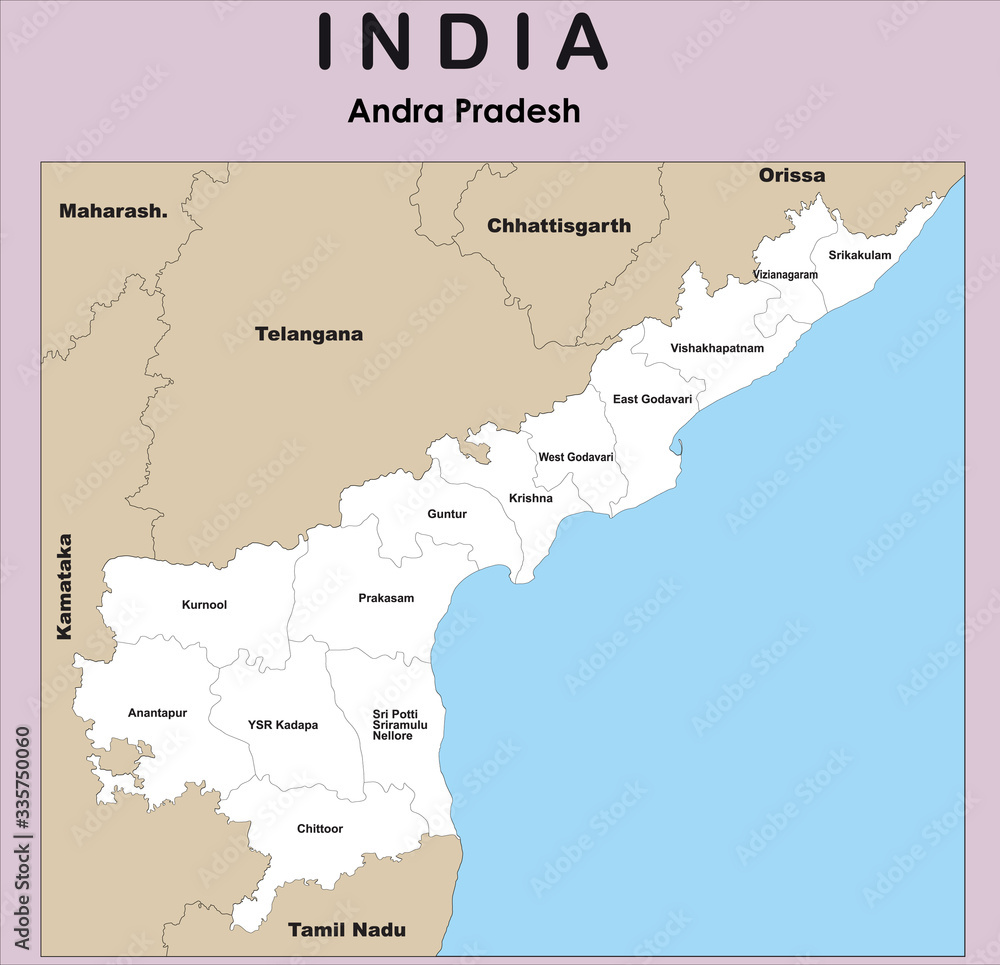 vector illustration of Andhra Pradesh map with border outline in black ...