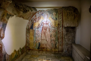 hypogeum, roman, cathedral, detail, fresco, paint, painting, Campania, old, historic, history, palace, architecture, wood, Italy, sannio, marble, stone, brick, religion, Benevento, building, wall, ant