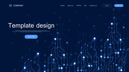 Landing page tech background with abstract circuit board textures. Geometric abstract background with lines circuit board . Website template design. Vector illustration.