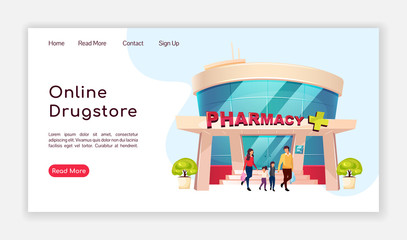 Wall Mural - online drugstore landing page flat color vector template. pharmacy homepage layout. healthcare, medi