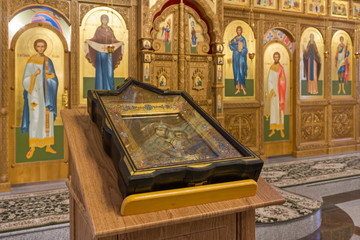 Sticker - Eastern сhristian orthodox сhurch of Byzantine tradition. Traditional religious paintings and icons. Altar and iconostasis