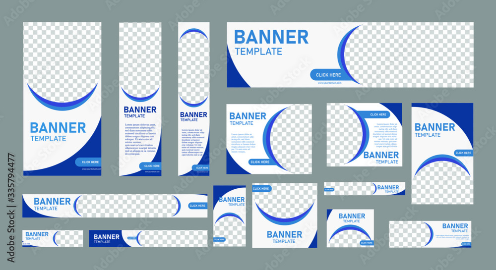set of creative web banners of standard size with a place for photos. Vertical, horizontal and square template. vector illustration eps 10 - obrazy, fototapety, plakaty 