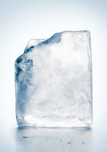 Block Of Textured Clear Blue Ice. Clipping Path Included.