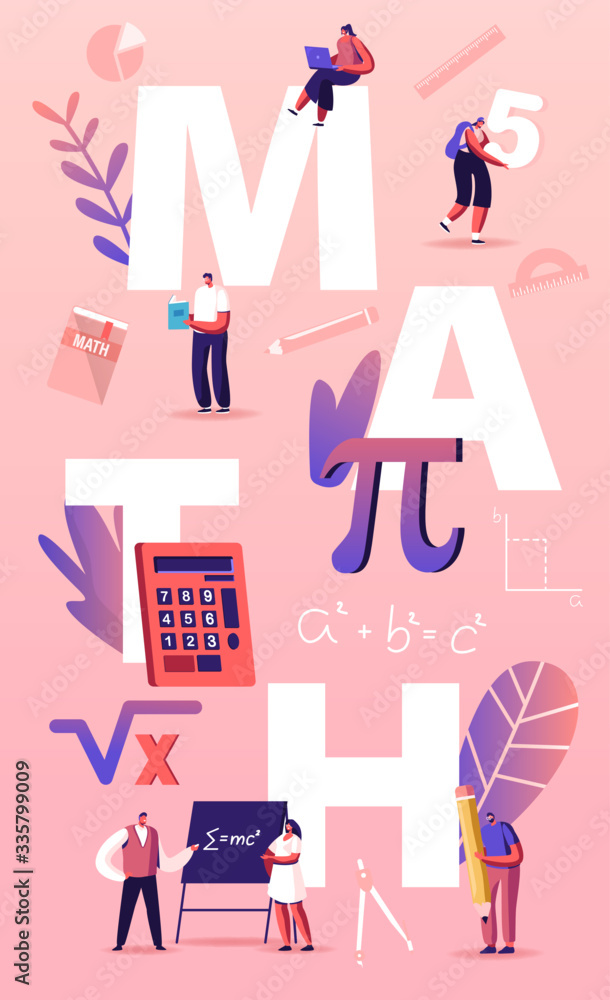 Math Science Concept. Tiny Students Characters in Lab or School Class ...