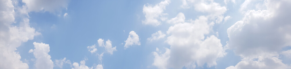 Wall Mural - panorama of clear blue sky with white cloud background. clearing day and good weather in the morning