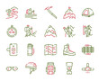 Vector color linear icon set of climbing, hiking