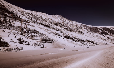 snowy mountain road