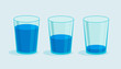 Vector glass of water. Full and empty glass. Drink more water concept. 