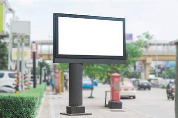 Wall Mural - led blank billboard white screen side road in city. ad mockup copy space for advertising banner near