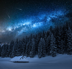 Wall Mural - Milky way over wooden cottage in Tatra mountain in Poland