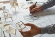 © Chaosamran_Studio - Designer sketching drawing design development product plan draft chair armchair Wingback Interior furniture prototype manufacturing production. designer studio concept .