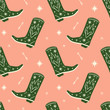 © Knstart Studio - Girl cowboy boots boho seamless pattern in vector.