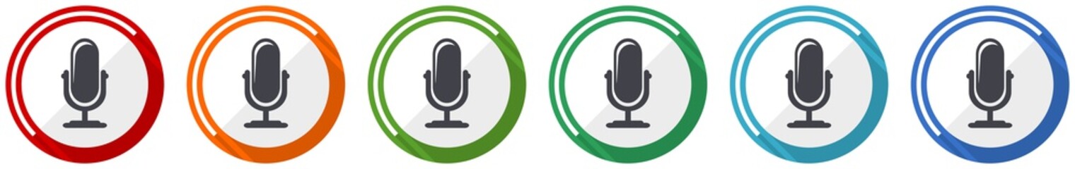 Fototapete - Microphone icon set, flat design vector illustration in 6 colors options for webdesign and mobile applications