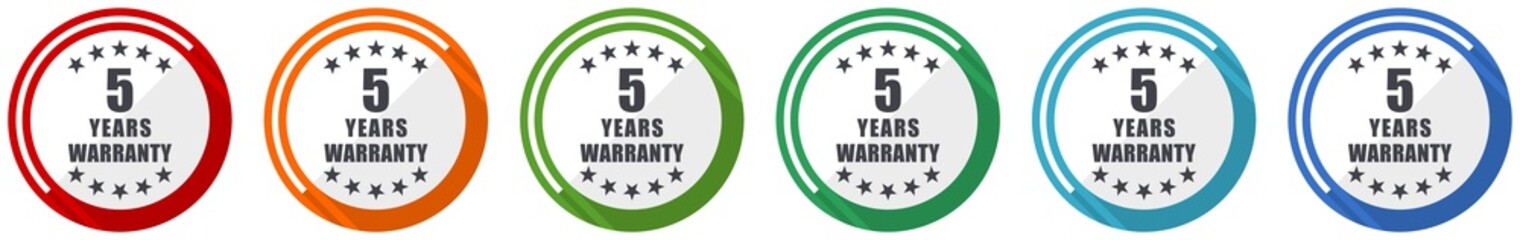 Fototapete - Warranty guarantee 5 year icon set, flat design vector illustration in 6 colors options for webdesign and mobile applications
