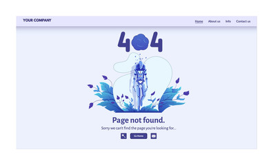 Page not found 404 error message for website vector illustration. Warning alert, network connection problem, internet search failure. Set of modern designs for website error landing page