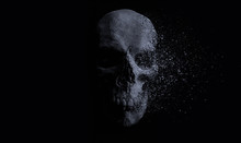 Scary Grunge Skull Wallpaper. Halloween Background With Free Space For Text. Design For T-shirt Print.