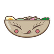 ramen soup beef egg greens food. Kawaii illustration.
