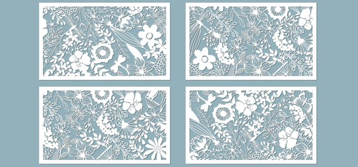 Wall Mural - Set template for laser cutting and Plotter. Flowers, leaves for decoration. Vector illustration. Sticker set. Pattern for the laser cut, serigraphy, plotter and screen printing.