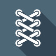 Shoelace of sneaker, simple icon. White flat icon with long shad