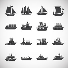 Ship related icons set on background for graphic and web design. Creative illustration concept symbol for web or mobile app