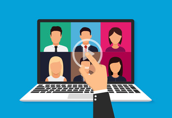 Illustration of webinar, online conference and training. Flat. Vector illustration