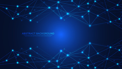 Abstract technology background with connecting dots and lines. Digital technology of global network connection and communication.