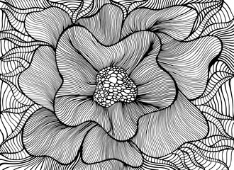 Fantasy artistic beautiful flower coloring page. Vector hand drawn illustration with elegant floret.