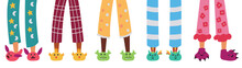 Set Of Children Pajama Slippers. Pajama Party. Vector Editable Illustration
