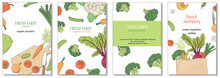 Set Of Posters With Vegetables. Delivery Of Fresh Farm Vegetables.