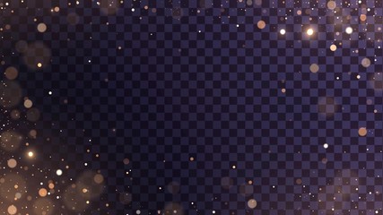 Golden bokeh glitter dust with blur effect on transparent background.