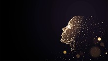 Human Face On A Black Background Of Gold Glowing Particles