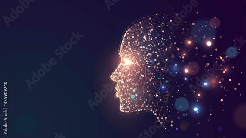 Human face on a dark background of gold glowing particles Tableau sur Toile