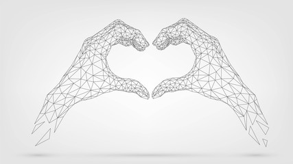 Wall Mural - Two wireframe hands folded heart from fingers, gesture of friendship and love