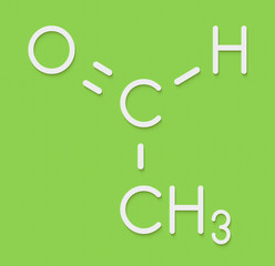 Sticker - Acetaldehyde (ethanal) molecule, chemical structure. Acetaldehyde is a toxic molecule responsible for many symptoms of alcohol hangover.  Skeletal formula.