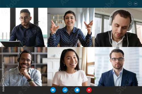 Cuadros en Lienzo Team working by group video call share ideas brainstorming negotiating use video