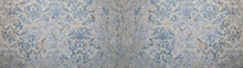 Old Gray Blue Vintage Shabby Patchwork Motif Tiles Stone Concrete Cement Wall Texture Background Banner	
