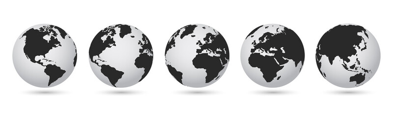 Wall Mural - earth set 3d transparent globes with world maps, earth globe hemispheres with continents - stock vec