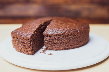 still life of a brownie with wooden background
