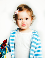 little cute curly latin girl posing cheerful isolated on white background, lifestyle people concept