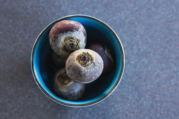 healthy food ingredients, beetroot with tiny sprouts on top