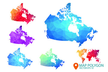 Poster - Canada Map - Set of geometric rumpled triangular low poly style gradient graphic background , Map world polygonal design for your . Vector illustration eps 10.