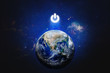 © Angkana - Earth Hour, Ecology and Environment Concept : Blue planet earth in the space with electric power button for Earth Hour Event. (Elements of this image furnished by NASA.)