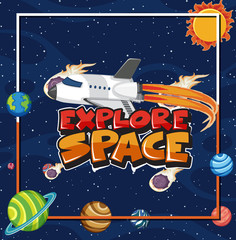 Wall Mural - Background scene with word explore space and spaceship flying