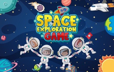 Wall Mural - Poster design for space exploration with astronauts in space